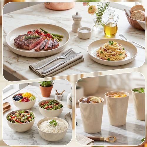 16pcs Plastic Dinnerware Set for 4 People Camping Plates and Bowls Set - Image 5
