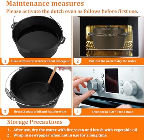 Leonyo 7QT Pre-Seasoned Dutch Oven Camping with Lid Lifter, 2-in-1 Pots - Image 6