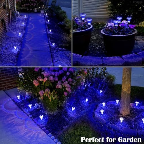Priddop Solar Garden Lights Outdoor Waterproof 8 Pack Blue LED Mushroom - Image 4