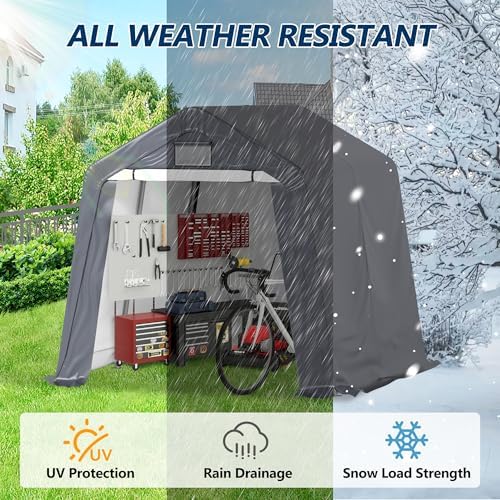 COVERONICS 8' x 8' Outdoor Portable Storage Shelter Shed, Grey - Image 7
