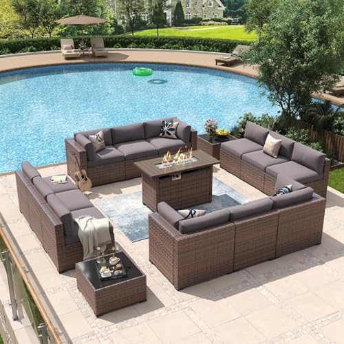 Aoxun 15 Piece Patio Furniture Set with 44" Fire Pit Table Wicker Rattan by Aoxun