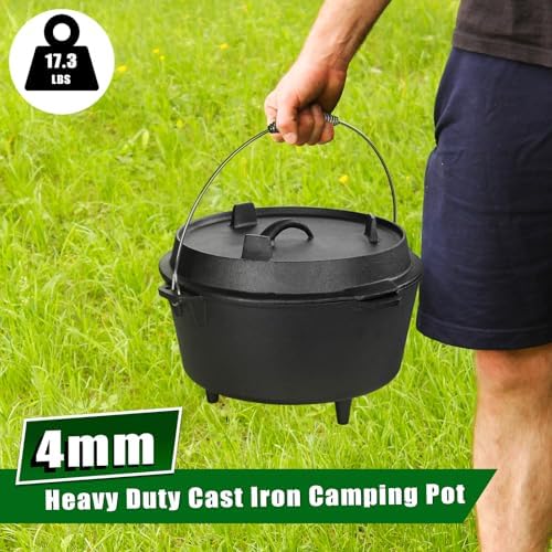 HaSteeL 5QT Cast Iron Dutch Oven Camping Pot with Stainless Steel Scrubber - Image 6