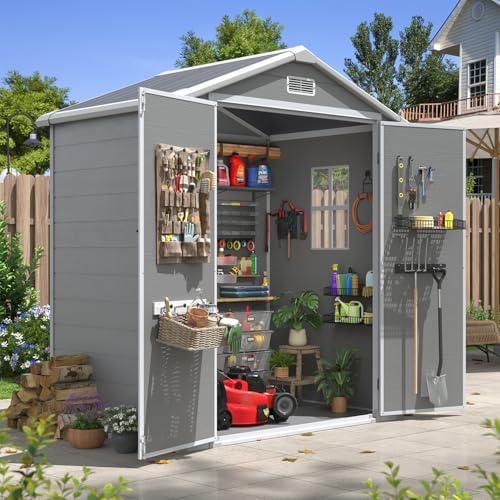 Aoxun 6x4 FT Outdoor Storage Shed, Outdoor Resin Shed with Floor, Gray by Aoxun