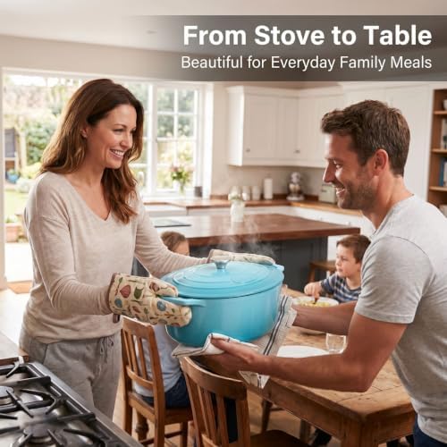 La Cuisine Enameled Cast Iron Oval Dutch Oven Casserole Pot with Lid 6.75 QT Internal Matte Black Enamel Coating for bread baking For GlassTop Oven-Safe 550°F/276°C 2-ToneTeal - Image 4