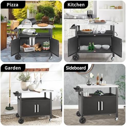 Dining Cart Table with Big Storage Cabinet,Movable Table Outdoor Kitchen - Image 6