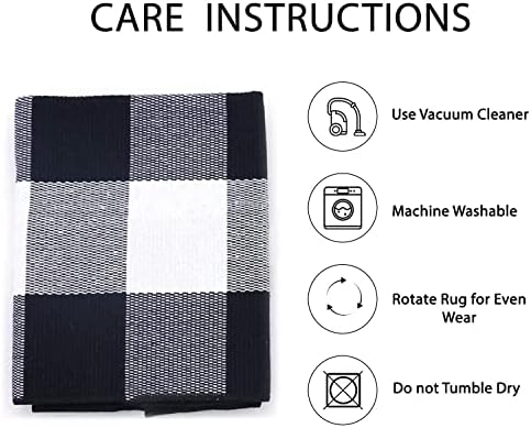 IOHOUZE 5x7 Buffalo Plaid Area Rug, Washable Indoor Outdoor, Black White - Image 5
