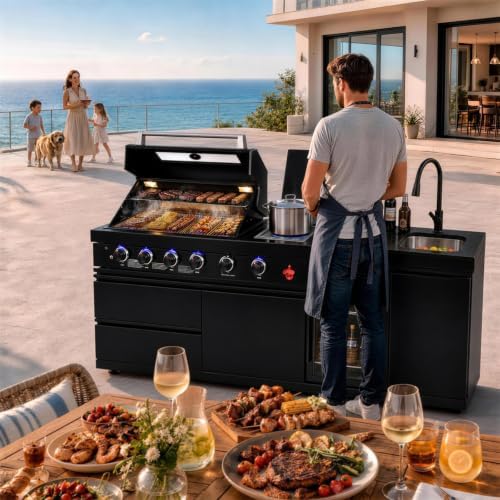 84.7" 4-Burner Modular Outdoor Kitchen Island, 72000 BTU Propane Gas Grill - Image 6