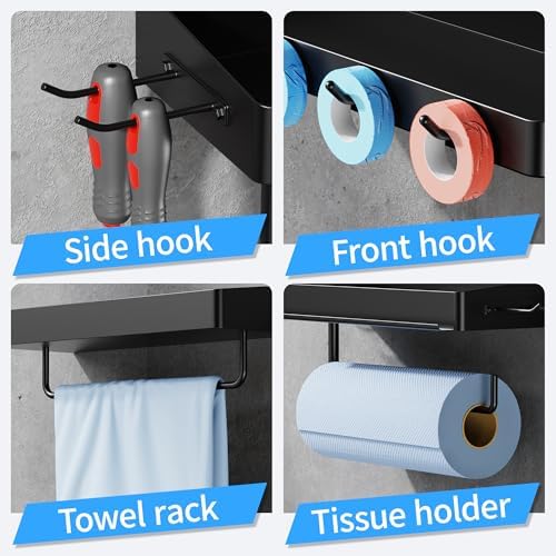 SUNTECH Garage Paper Towel Holder with Shelf, Wall-Mount, 3 Pack (Black) - Image 5
