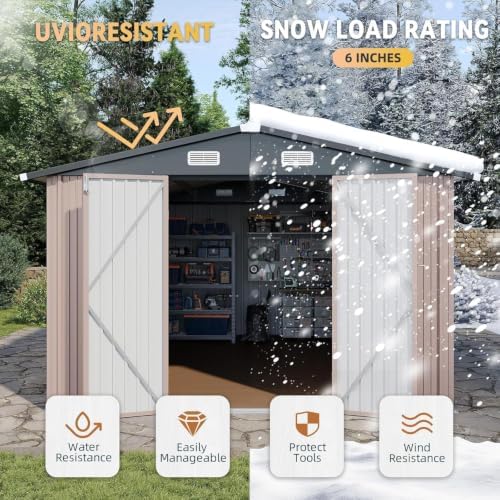 Aoxun 10x12FT Shed with Floor Galvanized Steel Outdoor Storage Shed (Brown) - Image 4