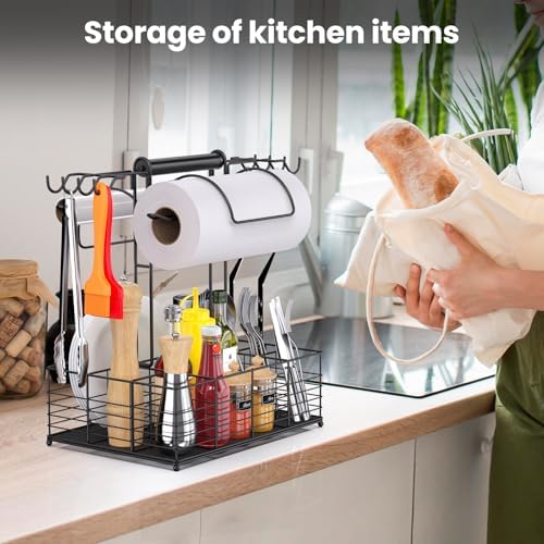 Grill Caddy for Outdoor Grill with 2 Paper Towel Holders,Barbecue Tool Sets Storage Organizer,BBQ Caddy for Outdoor Grill with 9 Compartments & 8 Hooks,Picnic Caddy Grilling Gifts for Men - Image 6
