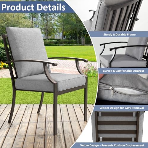 ALAULM 7-Piece Patio Dining Table and Chairs for 6 Outdoor Dining Set with 2 Swivel Chairs Patio Dining Sets with Rectangular Metal Table with Umbrella Hole for Patio, Backyard, Garden-Grey - Image 3