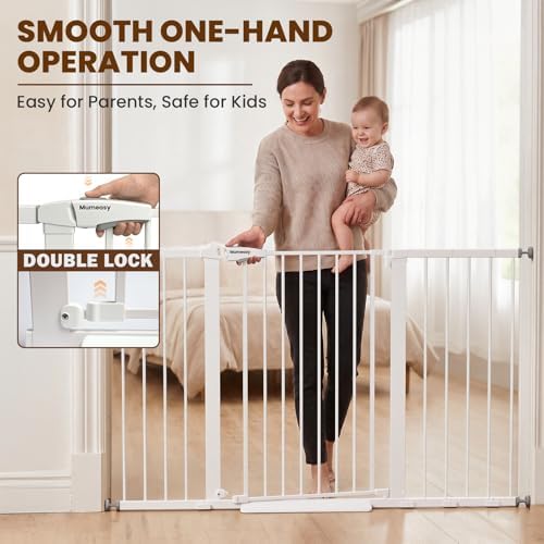 Mumeasy 36" Extra Tall Baby Gate for Doorways, 29.7"-57" Extra Wide Dog Gate for Stairs, Pressure Mounted Auto Close Pet Safety Gate with Easy Walk Thru Door, Large Indoor Child Gate for House, White - Image 5