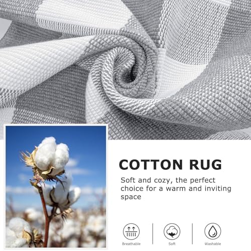 IOHOUZE 5x7 Buffalo Plaid Area Rug, Washable Indoor Outdoor, Grey White - Image 6