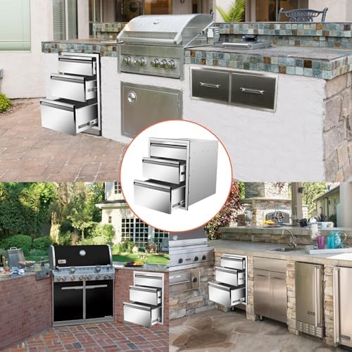 Outdoor Kitchen Drawers Stainless Steel Triple BBQ Drawers Built-in Drawer 18" W x 21" H x 23" D for Outdoor Kitchen Island Patio Grill Station - Image 6