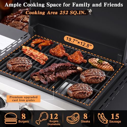 CIG GARDEN 3-Burner Propane Gas Grill 31,500 BTU with Folding Side Tables - Image 3