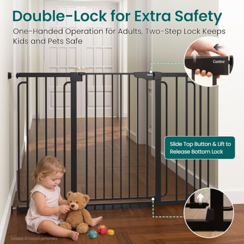 Cumbor 36" Extra Tall Baby Gate, 30.4-56.8" Extra Wide Dog Gate Black - Image 4