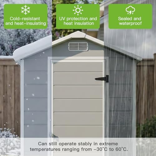 4x6 FT Outdoor Storage Shed with Floor & Window, All-Weather Resin Garden Tool Shed, Waterproof Plastic Garden Shed with Lockable Door, Vents & Roof Rainwater Drainage for Backyard, Garden, Poolside - Image 4