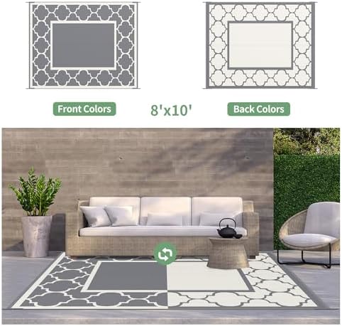 GENIMO Outdoor Rug, Waterproof Plastic Rugs for Patio, 8'x10' Grey White - Image 4