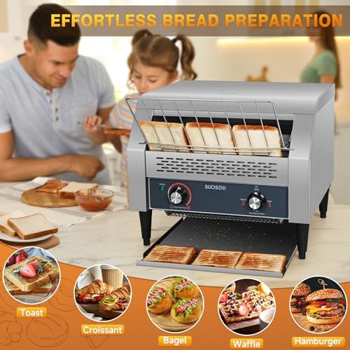SUCICENI Commercial Conveyor Toaster 450 Slices/H Industrial Toasters 3 Slice at Time 2600W Bun Toasters with Dual Heating Tube for Bagel Bread Croissant Waffle Bakery Restaurant Cafe (450 slice/Hour) - Image 2