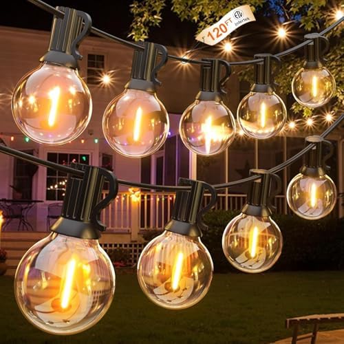 GLUROO 120FT Outdoor String Lights, G40 LED Patio Lights with 64pcs Bulbs, Waterproof Shatterproof Dimmable Globe Hanging Outdoor Cafe Bistro Porch Outside Light, 2Packs * 60ft by ChristmasLights-GLUROO