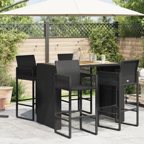Garden Bar Table Black, Rectangular Acacia Dining, Patio, Outdoor Exterior Table Furniture, Tables - Image 3