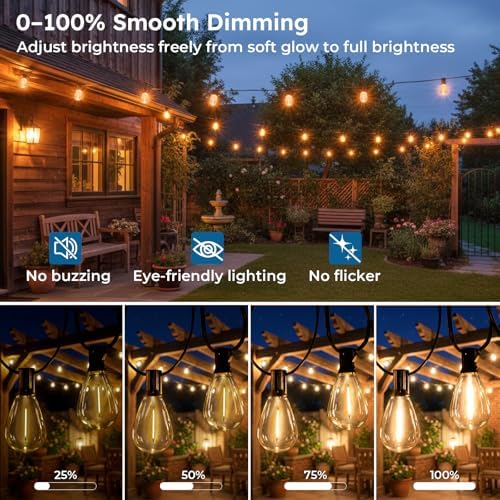 GvvooHome 150FT Outdoor String Light with S11 Plastic Bulbs, Low-Voltage LED Patio Light with App & Remote, Music Sync, 4 Lighting Modes, Dimmable & Waterproof for Backyard, Porch, Garden, Deck, Party - Image 4