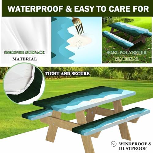 CAPSCEOLL Fitted Picnic Table Cover with Bench Covers 5ft - Green Mountain - Image 4