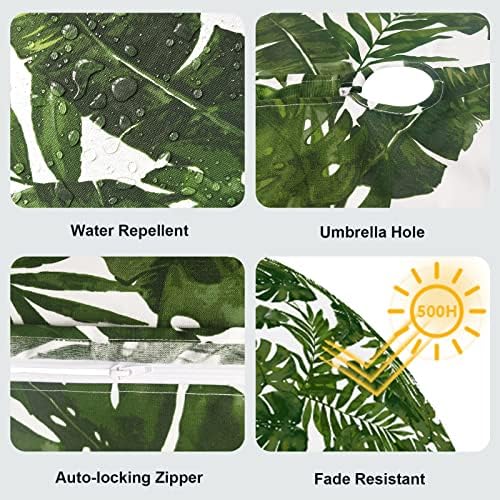 LVTXIII Outdoor Tablecloth with Umbrella Hole and Zipper, 60 Inch Water-Repellent Patio Table Cloth, Round Table Covers for Backyard Garden, Palm Green - Image 4