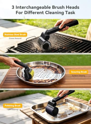 Electric Grill Brush, YFFVA Cordless BBQ Grill Brush & Cleaner for Outdoor Grill, 3-Speed 3 Brush Heads, Rechargeable, Reinforced Metal Bristles, 150 Min Runtime, Angle Adjust - Image 3