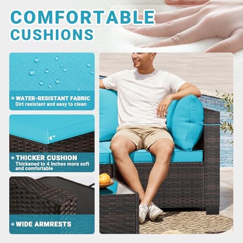 LEVELEVE 7-Piece Outdoor Patio Furniture Sets, Manual Weaving Rattan Conversation Sectional Sofa with Tempered Glass Coffee Table, All-Weather PE Wicker & Thick Cushions for Garden, Backyard, Porch - Image 4