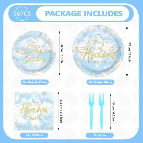 96Pcs A Little Piece of Heaven Baby Shower Party Supplies Serves 24 - Image 5