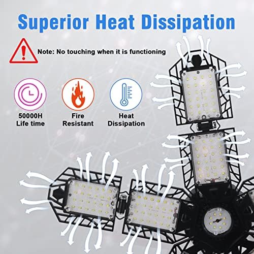 Aoretic LED Garage Lights 10+1 Panels 2 Pack -250W, 25000LM 6500K Led Shop Light with 6+1 Deformable Panels, Ceiling Lights for Basement Barn Light Garage - Image 3
