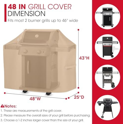 Unicook Grill Cover Heavy Duty Waterproof UV Resistant 48 Inch, Light Brown - Image 2