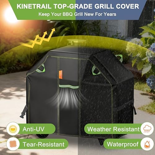 Grill Cover for Outdoor Grill, 52 Inch BBQ Grill Cover 420D Heavy Duty Waterproof with Air Vents/Handles/Straps, Weather Resistant Barbecue Gas Grill Cover for Weber, Genesis, Charbroil, etc - Image 3