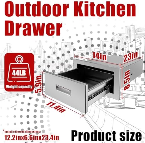 Outdoor Kitchen Single Layer Drawer 14'' W x 8.5'' H x 23'' D Flush Mount BBQ Access Drawers Stainless Steel BBQ Island Drawers with Handle Suitable for Outdoor Kitchen Island Grill Station - Image 3
