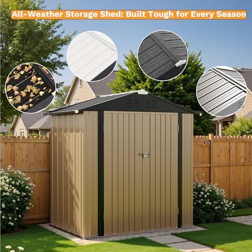 Greesum 6x4FT Outdoor Storage Shed, Brown - Image 6