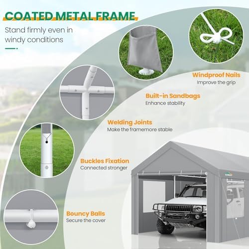 COBIZI 10x20 FT Heavy Duty Carport with Galvanized Frame, - Image 5