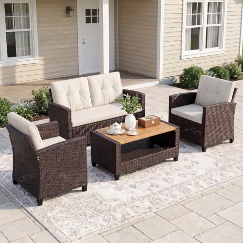 FansaFurn 4 Piece All Weather Wicker Patio Furniture Set for Porch Patio by FansaFurn