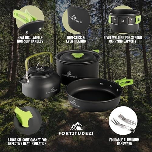 Fortitude21 Camping Cookware Set - 19-Piece Lightweight Backpacking Cookware with Pots, Pans, Utensils - Compact Outdoor Cooking Kit for Camping, Hiking, Backpacking & Survival - Image 6