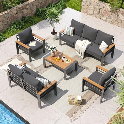 Aoxun Aluminum Patio Furniture Set 7 Seats, Dark Grey by Aoxun