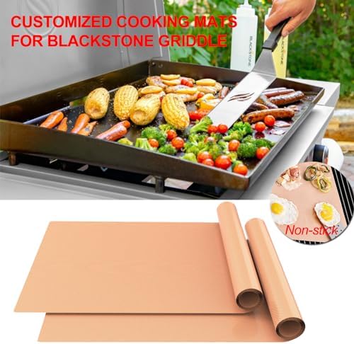 UBeesize 2 Pack Nonstick Copper Grilling Mats for 22 Inch Blackstone Griddle, Resuable Cooking Mats for Grilling, BPA and PFOA Free Heavy Duty BBQ Grill Mats, Griddle Accessories Kit -22 x 16 Inch - Image 2