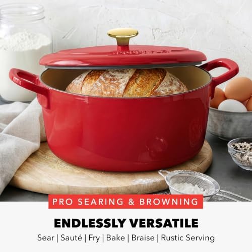 GreenPan x Bobby Flay 5.5QT Enameled Cast Iron Dutch Oven With Lid, Red - Image 4