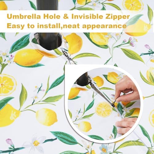 SquarePie Outdoor Tablecloth with Umbrella Hole Rectangle - 60x84 Inch Water Resistant SpillProof Zippered Patio Table Cover for Spring Summer Garden Camping Poolside Picnic, Summer Lemon - Image 2