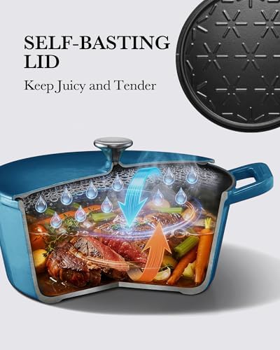 Dutch Oven Pot, 6QT Enameled Cast Iron Dutch Oven with Lid, Dual Handle, Dutch Pot for Sourdough Bread Baking, Braising & Roasting, 500℉ Oven Safe, All Cooktops Compatible, Marine - Image 5
