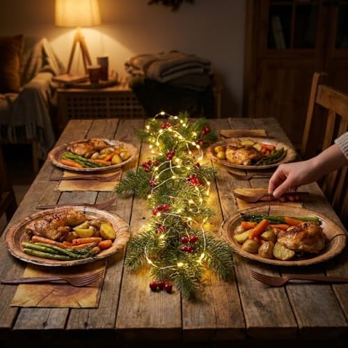 100 Pcs Disposable Rustic Wood Grain Slice Tableware Set for 25 Guests - Image 6