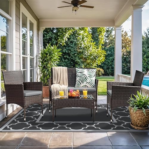 GENIMO Outdoor Rug, Waterproof Plastic Rugs for Patio, 6'x9' Black Gray - Image 2