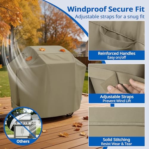 SunPatio 55 Inch Grill Cover for Outdoor Grill Heavy Duty Waterproof, Taupe - Image 5