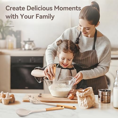 NCUE 6-Pcs Silicone Kitchen Utensils Set Wood Handle BPA-Free Food Grade - Image 2