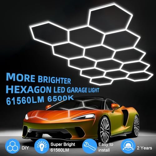 MODERN 14 Hexagon LED Garage Light 6500K, 61560 Lumens, Honeycomb Design, 14-Grid System, Octagon Shop Light for Workshop, Gym, Warehouse & Car Wash (White, 57-Pack) - Image 5
