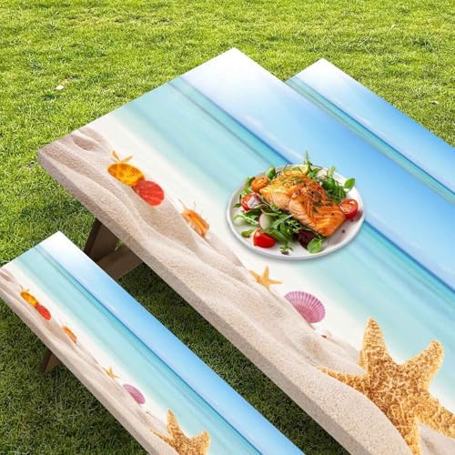 CAPSCEOLL Fitted Picnic Table Cover with Bench Covers 6ft - Sea Beach - Image 5